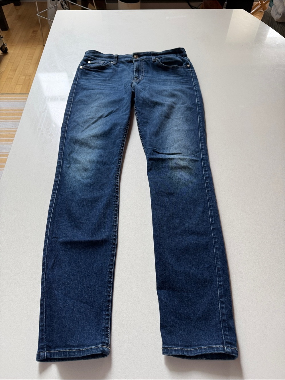 7 For All Mankind MidRise Skinny Jeans, Classic Blue Wash, Size 30